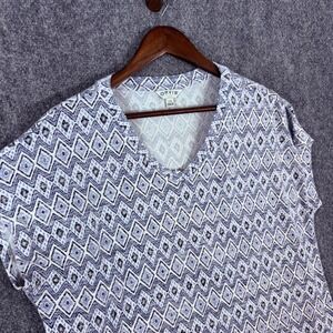 Orvis Classic Collection Top Womens‎ Large L Diamond Print V Neck Short Sleeve